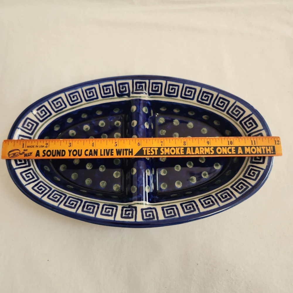 Boleslawiec Blue and Green Polish Pottery Divided Dish